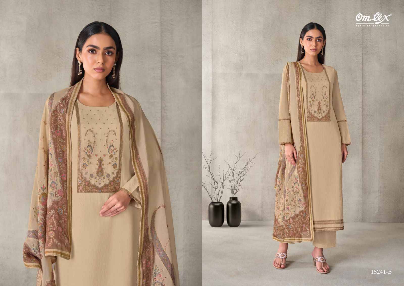 AARVIYA 15241 Series By Om Tex Beautiful Festive Suits Stylish Colorful Fancy Casual Wear & Ethnic Wear MAL CHANDERI SILK DIGITAL Dresses At Wholesale Price